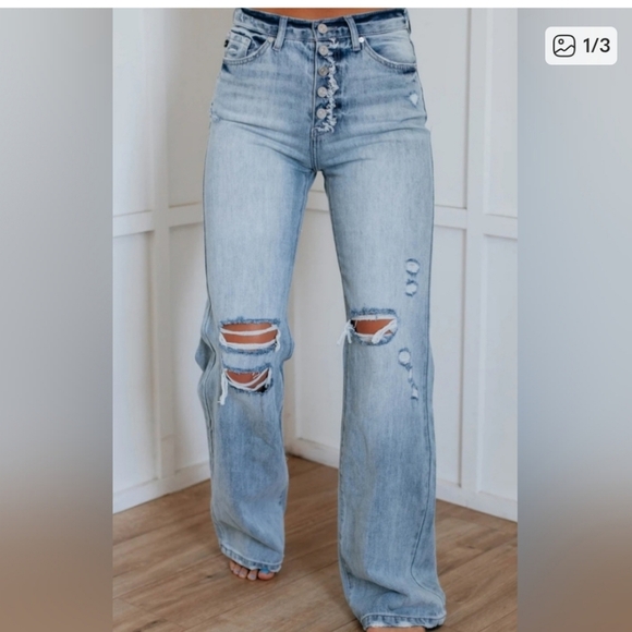 KanCan Denim - KanCan Distressed Wide Leg Jeans Bnwt 15/31 (Waist 18" Laid Flat)